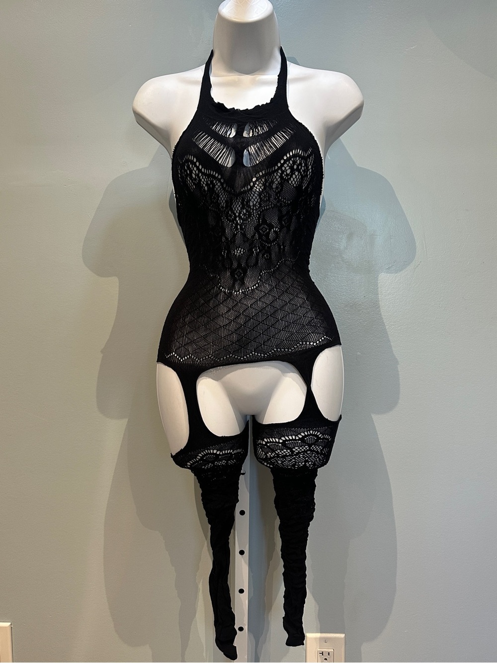 Black Fishnet Jumpsuit-style Lingerie